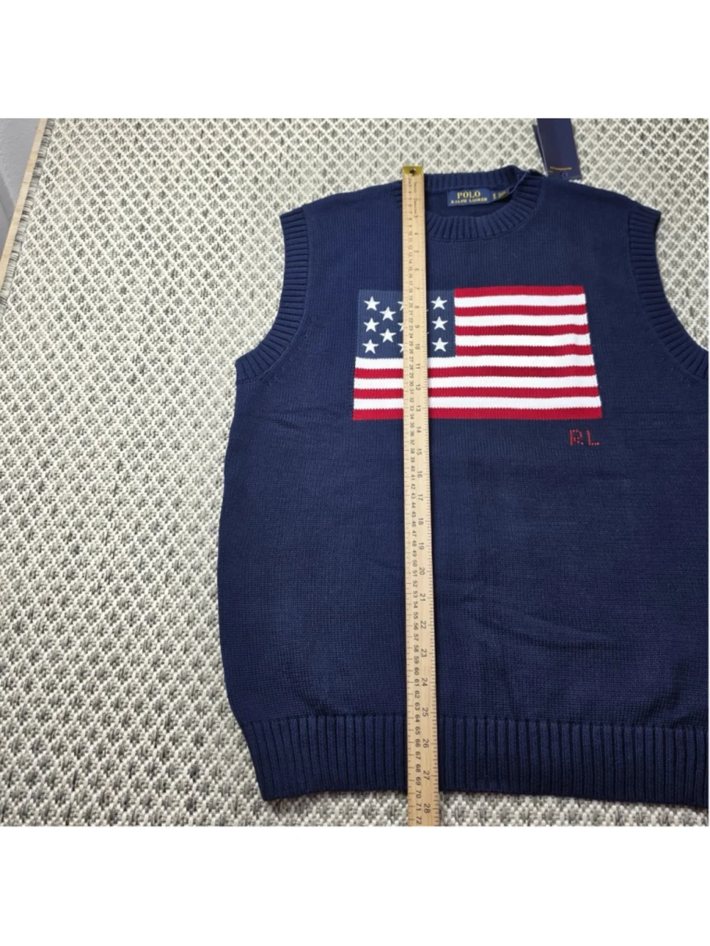 NWT Polo Ralph Lauren Men’s M American Flag Cotton Cashmere Sweater Vest Navy